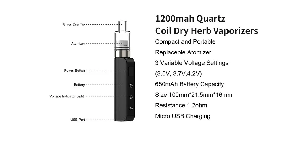 1200mah Quartz Coil Dry Herb Vaporizers